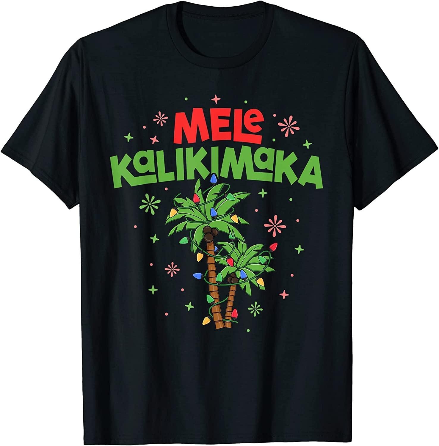BEST! Mele Kalikimaka Hawaiian Christmas Palm Tree Lights Xmas Tee S-3XL S