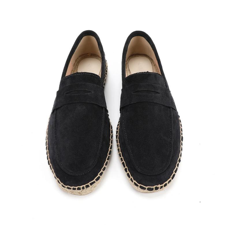 LUXSOLE Men's Jute Espadrilles Slip On Loafers Cow Suede Leather Casual Shoes