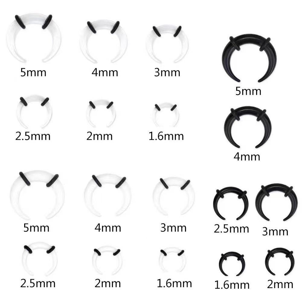 18-Piece Acrylic Bull Horn C-Shaped Ear Expander Set - Black, White, Transparent Colors
