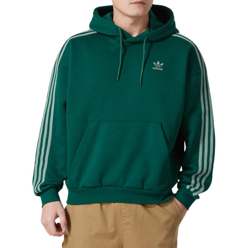 Adidas Originální pruhovaný design Teplá mikina s kapucí Ležérní pulovr Pánská mikina Zelená JP1070