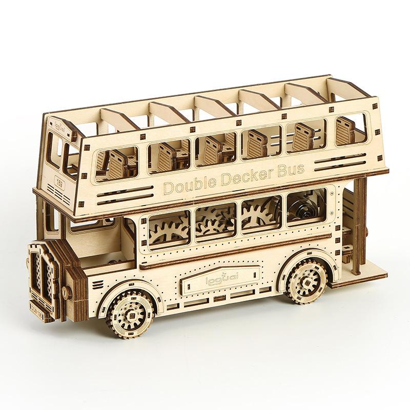 Cross-border New 3D Three-dimensional Jigsaw Puzzle Assembled Toys DIY Creative Wooden Double-decker Bus Toys Puzzle