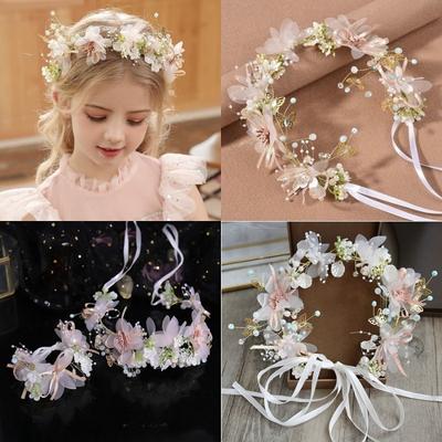 Retro Forest Floral Children's Hair Hoop Birthday Party Butterfly Bow Flower Hair Band for Kids Lace Princess Photography Props