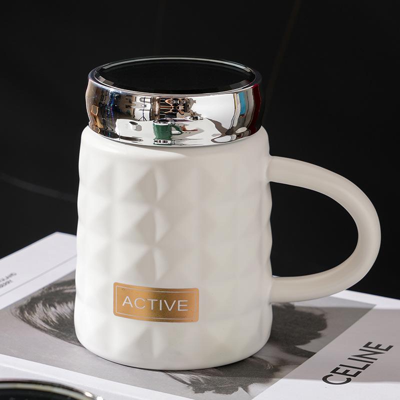 Diamond Shaped Mirror Cup with Lid Ins Style Ceramic Cup Set Office Cup Creative Personality Mug Souvenir Gift Cup