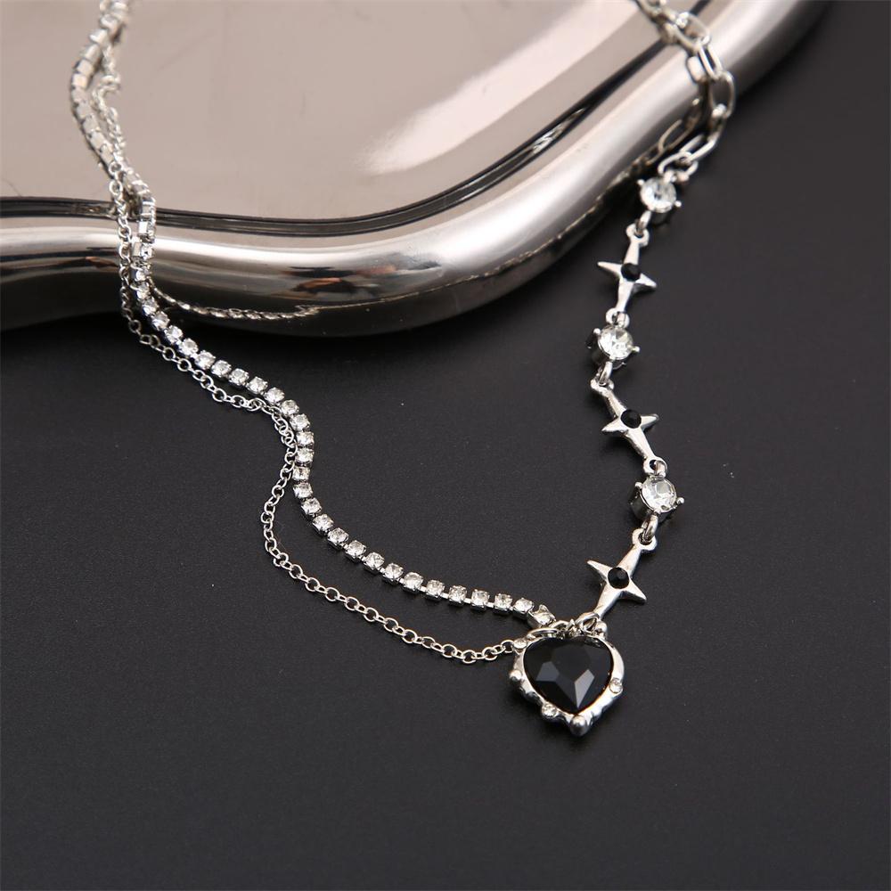 SUMENG 2024 Purple Pink Black Crystal Heart Pendant Necklace Sweet Cool Girl Punk Clavicle Chain For Women Fashion Jewelry Gifts