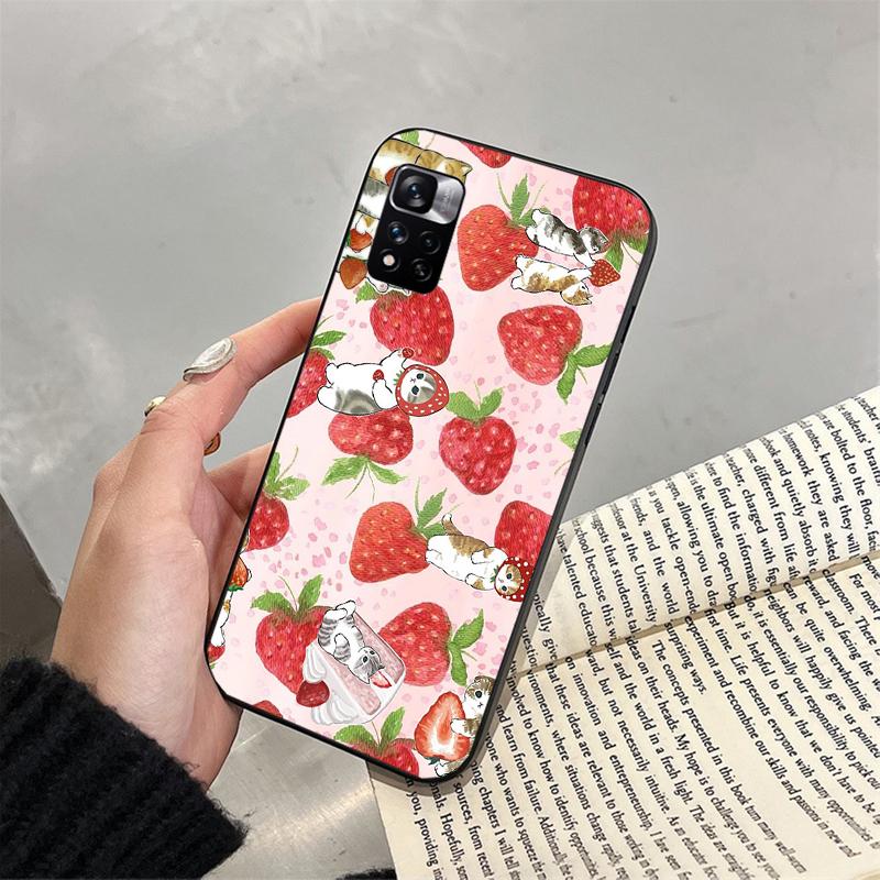 Phone Case For Xiaomi Poco C71 15T 14T Pro Redmi Note 15 14 14 13 Pro Redmi A5 15C 13C Strawberry Cat Cartoon