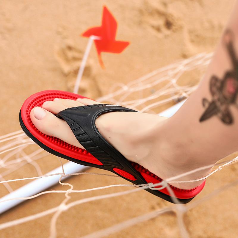 

2025 summer new men s slippers wear trendy beach sandals pinch feet non-slip summer outdoor flip-flops sandals 40 красный