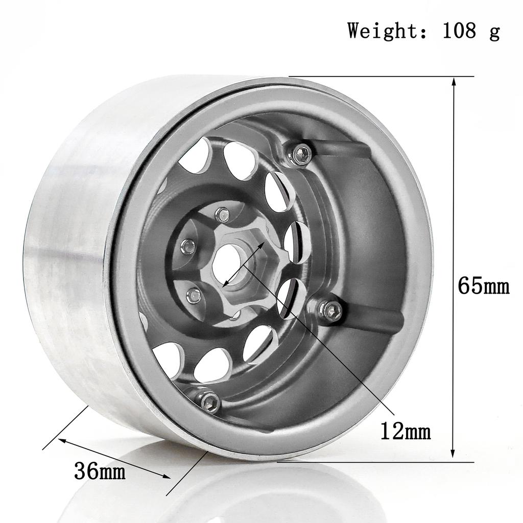 Aluminum Alloy Wheel Rim Beadlock Silvery Wheel Rims Hub 4pcs 2.2inch 65*36mm  Replacement for