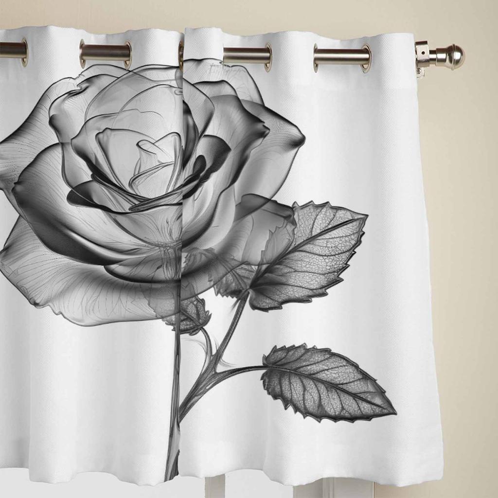 Rose Black And White Window Curtains for Living Room Bedroom Curtain Modern Kitchen Blinds Drapes Curtains