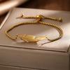 Stainless Steel Feather Pendant Bracelet for Women Men Punk Hip Hop Metal Ball Widen Chain Adjustable Hand Chain Fashion Zircon