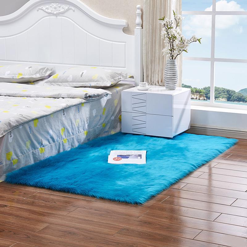Modern Faux Fur Long Pile Carpet for Bedroom & Living Room - Machine Washable Solid Color Floor Mat