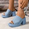 Fashion Casual 2025 Polka Dot Design Blue Slippers Women New Square Toe Thick Bottom Sandal Woman Summer Comfort Thick Sole Slides Mujer