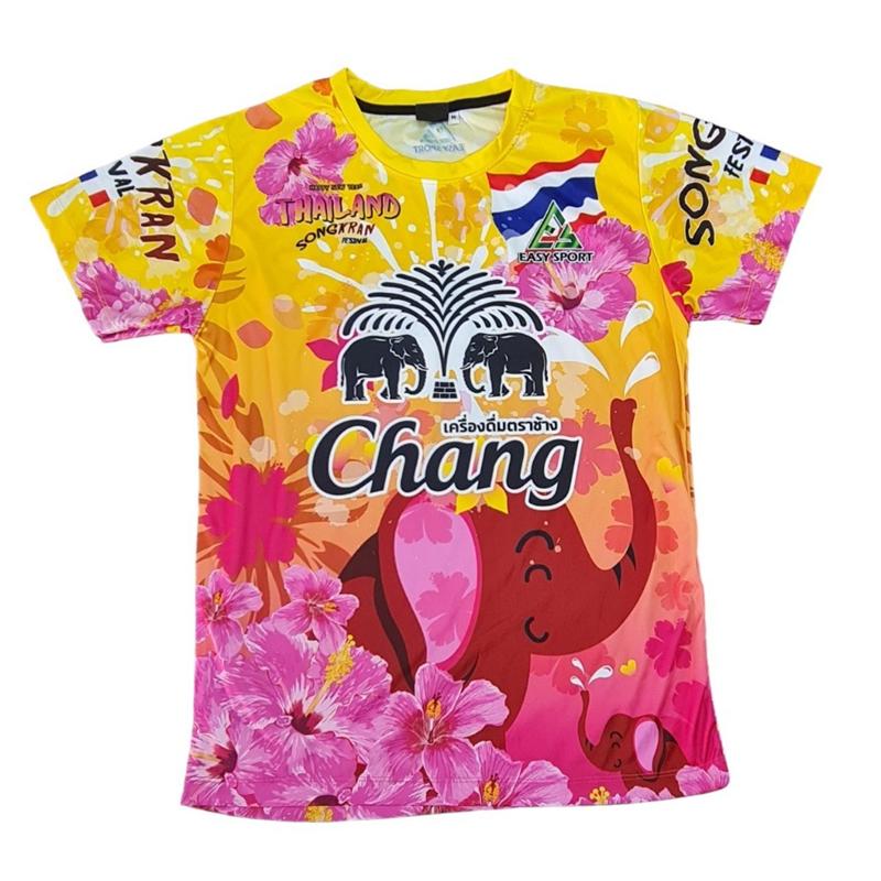 Maglietta Festival Songkran Thailandia da Uomo Stampa Elefante Birra Chang Manica Corta Asciugatura Rapida Top Casual per Celebrazione Songkran