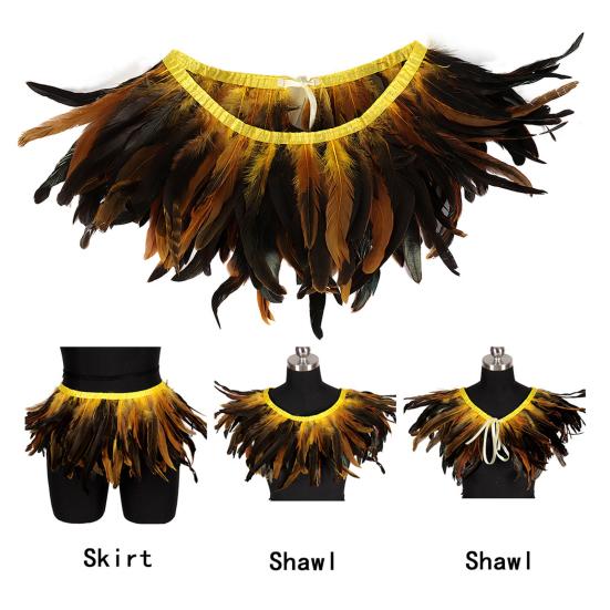 Feather Shawl Bright Color Halloween Parties Cloak Wear As Skirt or Shawl Gothic Style Shawl with Lace-Up Ribbon Costume Accessory