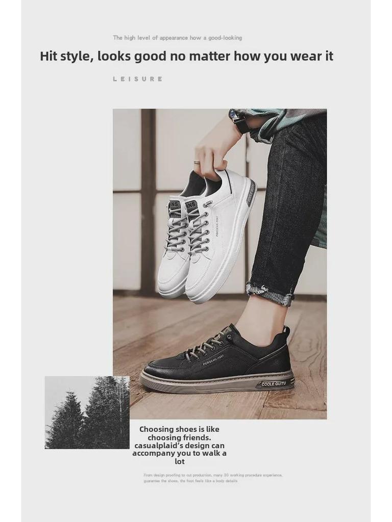 2025 Summer Men's Casual Leather Sneakers - Trendy, Non-Slip, Low-Top Sports Shoes