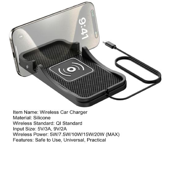 Wireless Phone Charger Car Charging Pad with Non-Slip Base IPX5 Waterproof Universal 20W Phone Cordless Charging Mat
