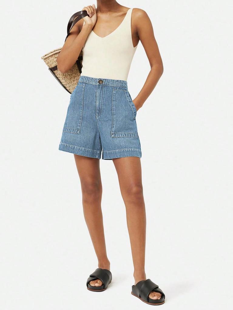 Women's High Waist Wide Leg Denim Shorts Casual Summer Jean Shorts with Pockets