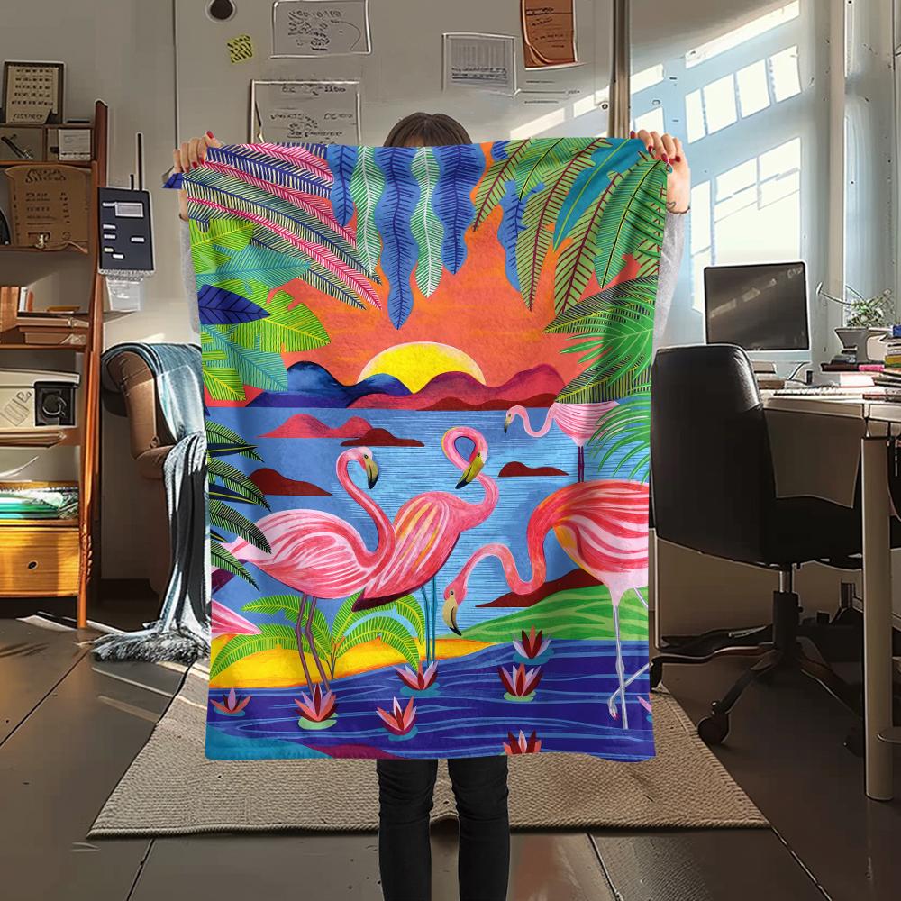 1Pc Flamingo Print Flannel Blanket, High quality Comfortable for All Seasons, Home Decor, Warmth and Comfort, Perfect for Christmas Gifts