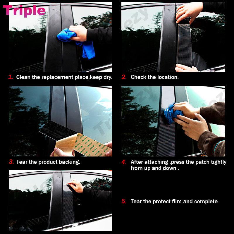 For Mazda 2 Demio Hatchback 2015- 6Pcs Glossy Piano Black Car BC Pillar Post Cover Trim Carbon Fiber PC Material Sticker