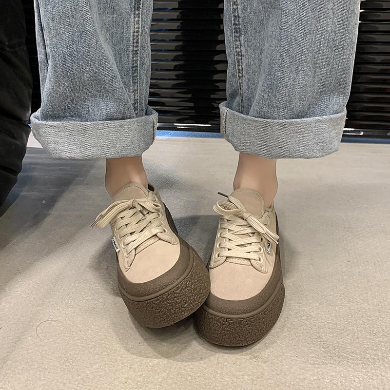 Mode Herfst Dames Vulkaniseer Schoenen Ronde Neus Platte Schoenen voor Dames Lage Hak Vetersneakers Buiten Antislip Platform Lage Top Schoenen