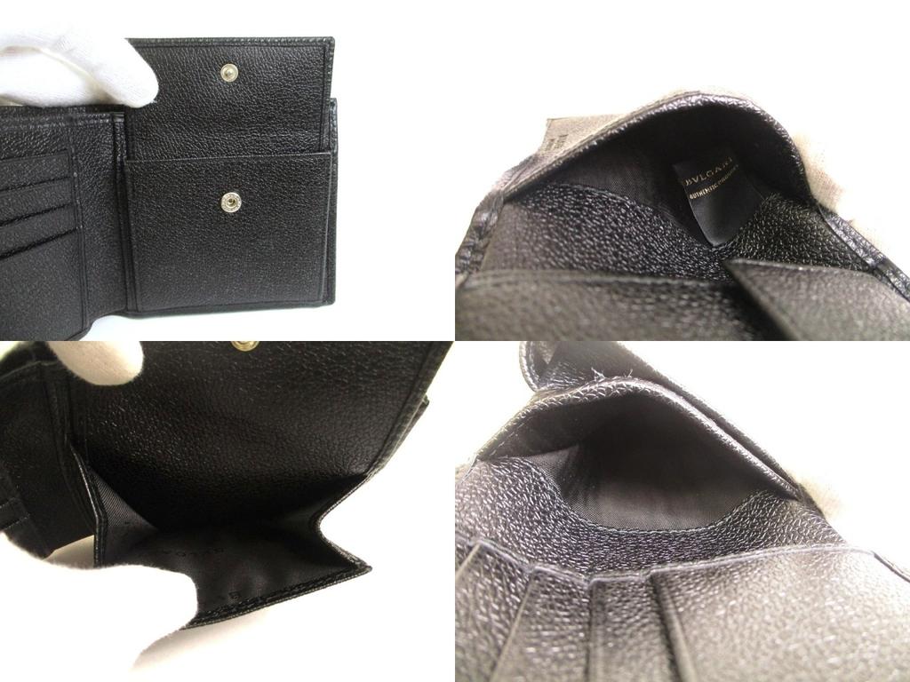 Authentic BVLGARI Black Leather Coationg Canvas Mirerige Bifold Wallet #a797  Refurbished