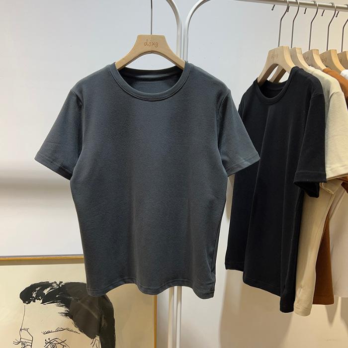 Shoulder pure cotton short-sleeved t-shirt women's loose casual versatile top thickened t-shirt pure cotton inner bottoming shirt