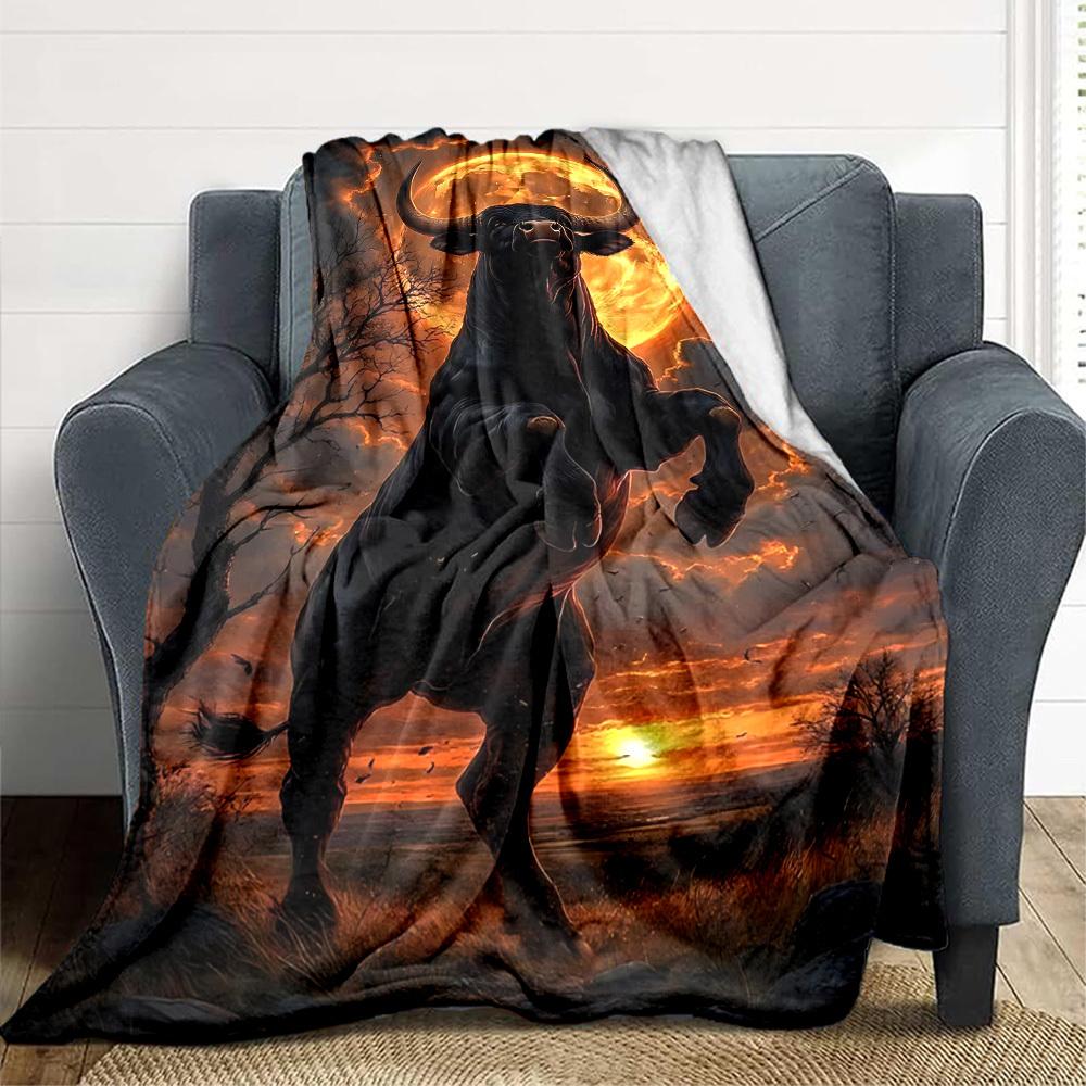 

1pc Bull Statue Blanket - Lightweight Flannel Fleece with Digital Printing, Soft Warm for Sofa, Travel, Camping, Office yy251018322 75x90cm