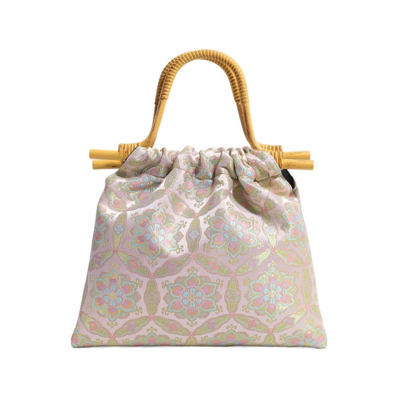 New Chinese Style Chinese Style Handbag, Women's Satin Jacquard Casual Vacation Style, Retro Bamboo Knot Hand-held Cheongsam Bag