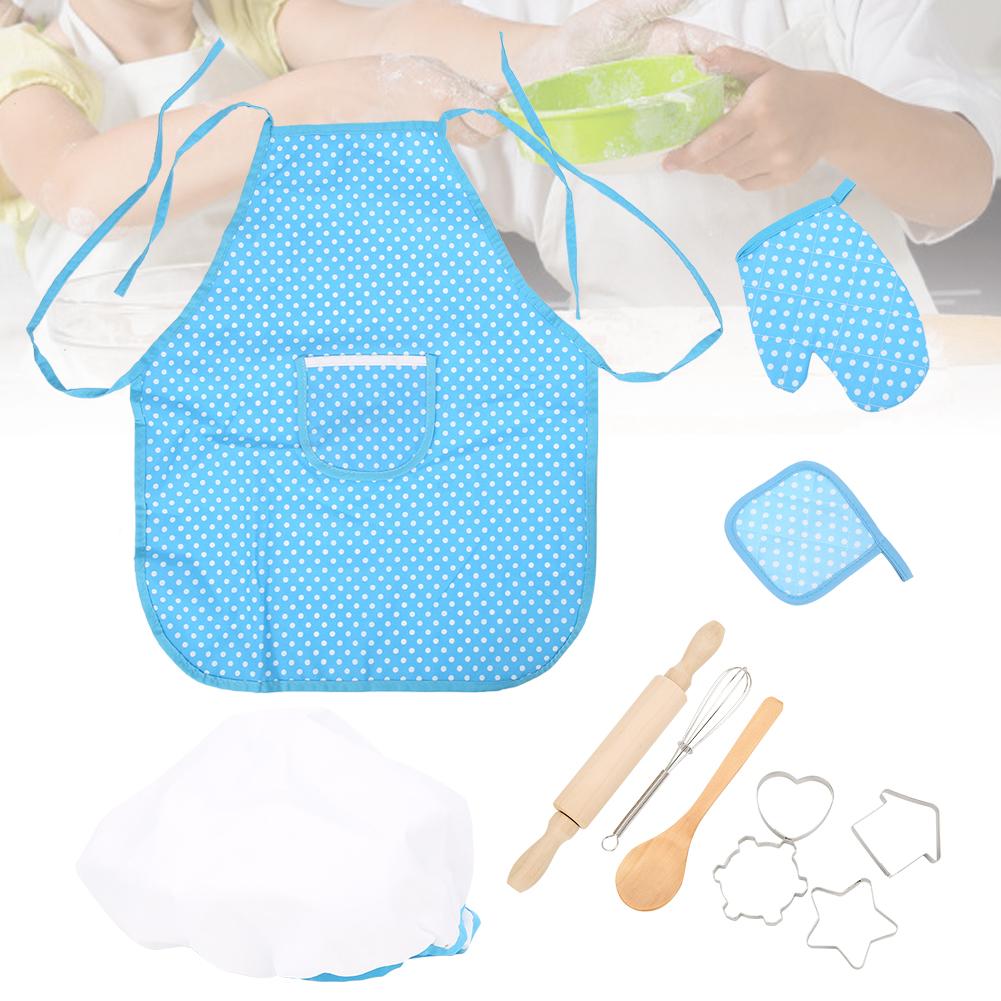 11pcs Cake Baking Role Play Set Kids Kitchen Costume Apron Chef Hat Cooking Mitt Cookie Cutters