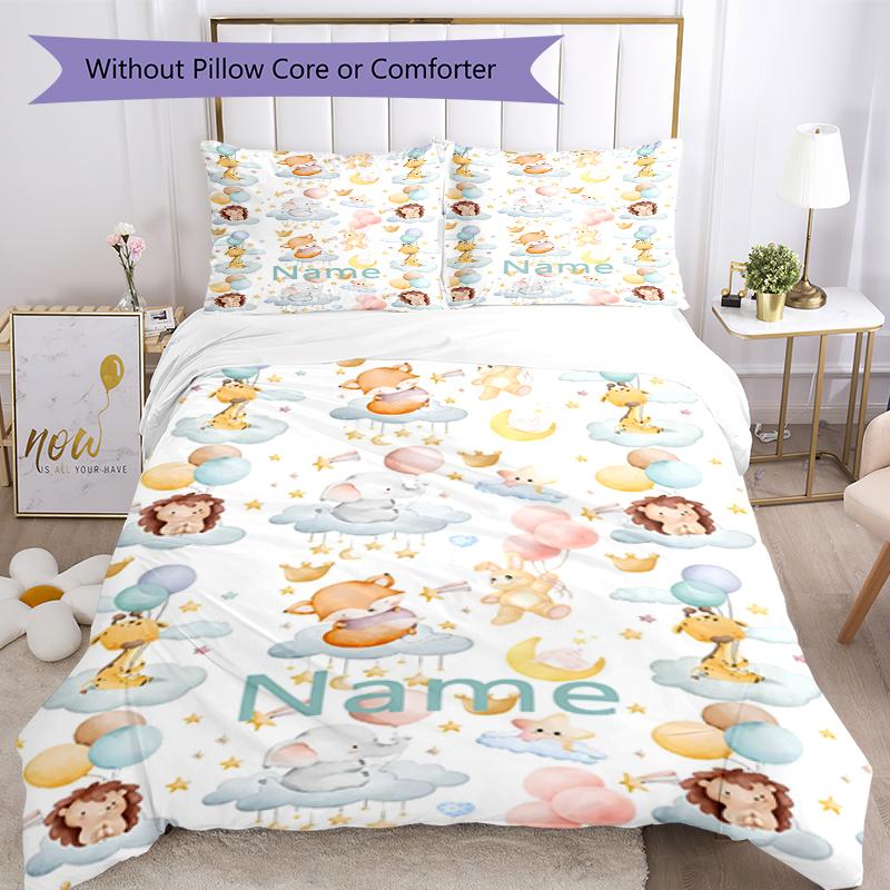 3pcs Custom Name Animals Bedding Set Duvet Cover Closure Includes 1 Duvet Cover & 2 Pillowcases, Soft and Comfortable for All Seasons.