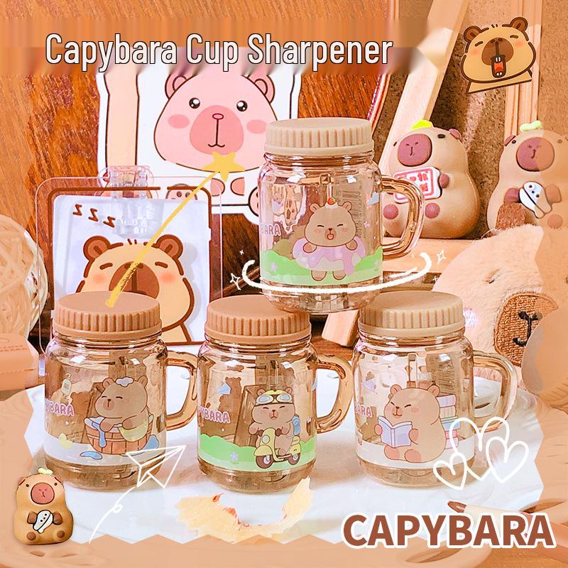 Cute Capybara Milk Tea Cup Pencil Sharpener - Mini Rotary, Single Hole, for Kids