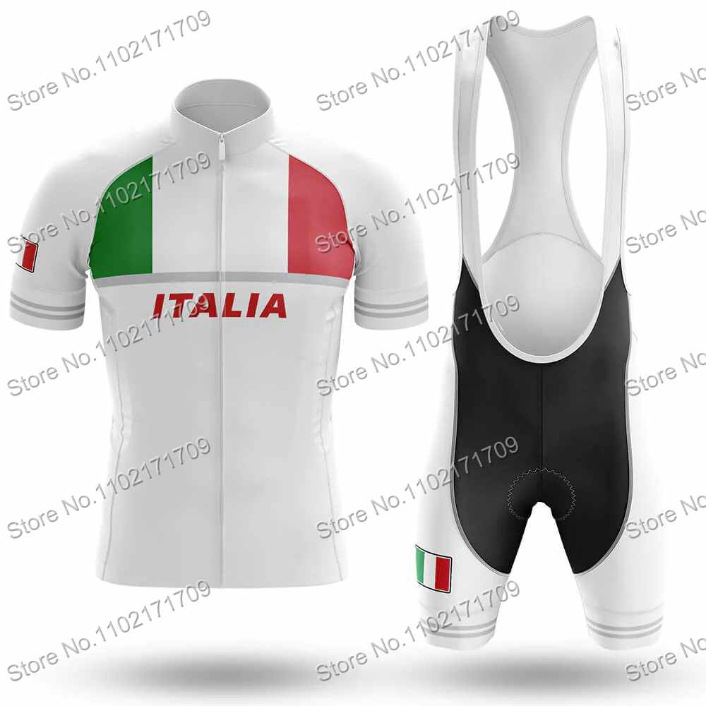 Set Maglia Ciclismo Classica Squadra Italia Uomo Donna Bandiera Italia Abbigliamento Ciclismo Bianco Verde Nero Maglia Bici da Strada Completo MTB Ropa