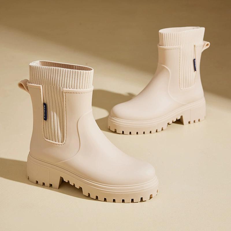 Women's Elastic Mouth Tube Rain Boots, Waterproof, Anti Slip, Wear-resistant Rain Boots for Outdoor Commuting and Camping, Women's Rain Boots