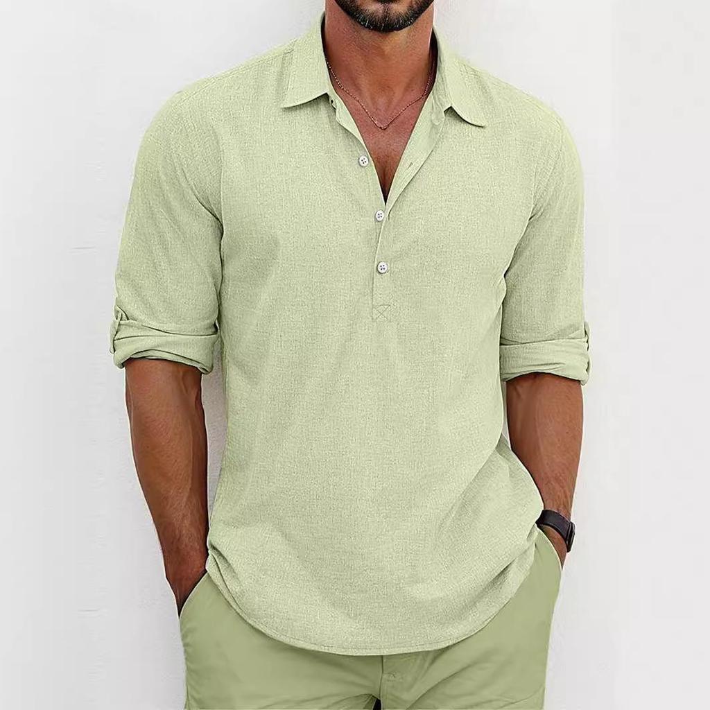 Spring & Autumn Men's Casual Short Sleeve Cotton Shirt with Turn-down Collar