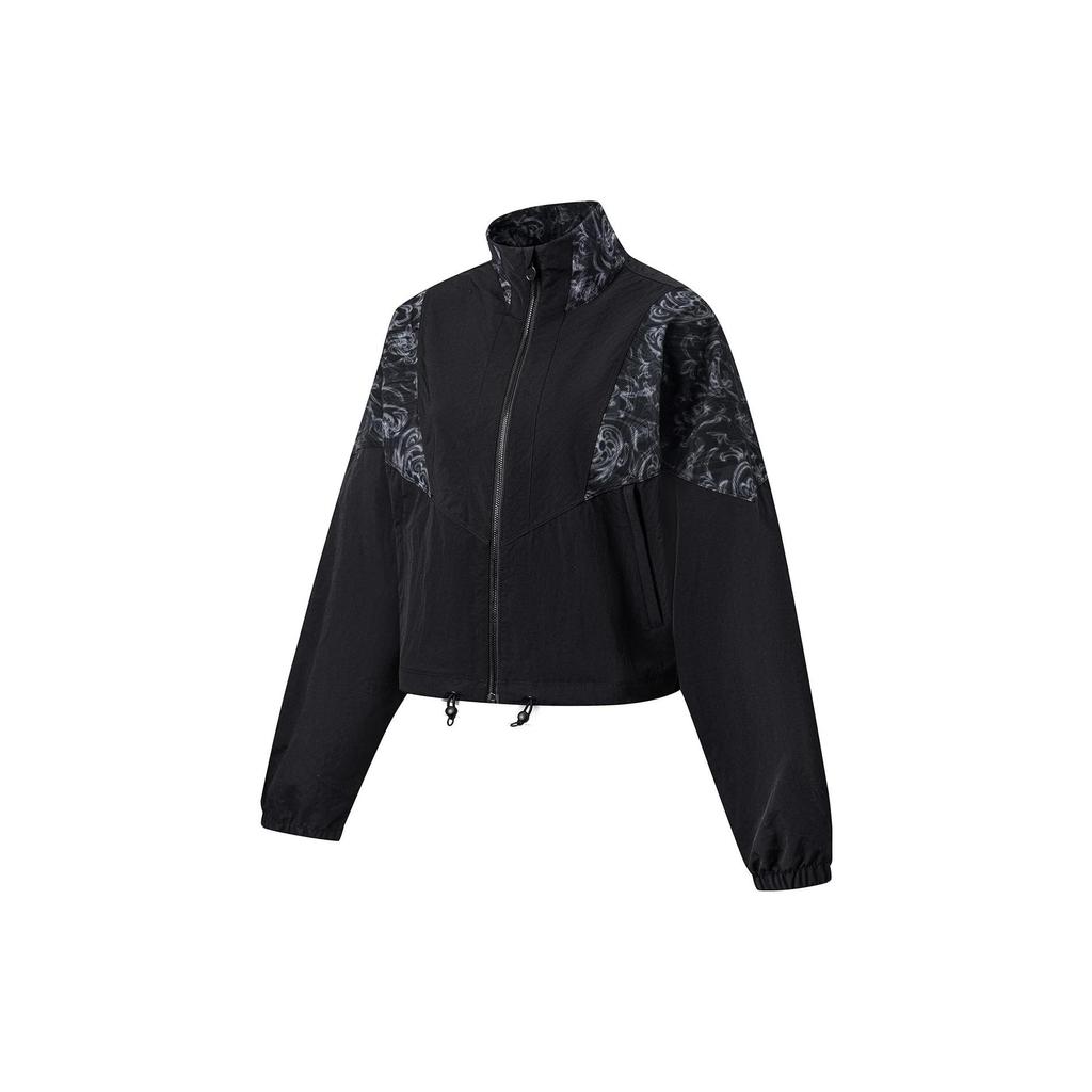 Li Ning Fitness Series Full Print Short Loose Sports Windbreaker Women Outerwear Black AFDT498-3