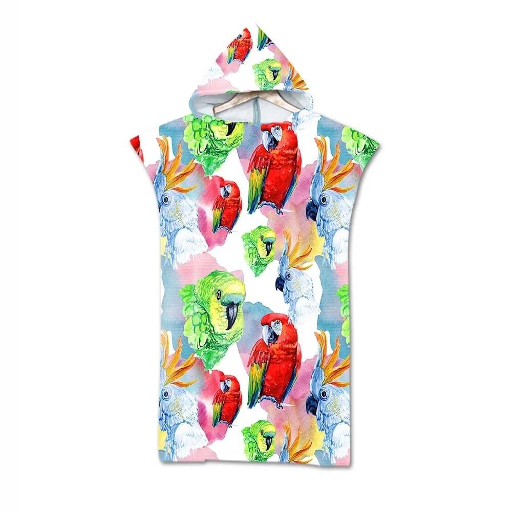 Microfiber Hooded Beach Towel For Adults Fashion Swimming Pool Bath Towel With Cloak Tropic Plant Flamingo Printed Bathrobe