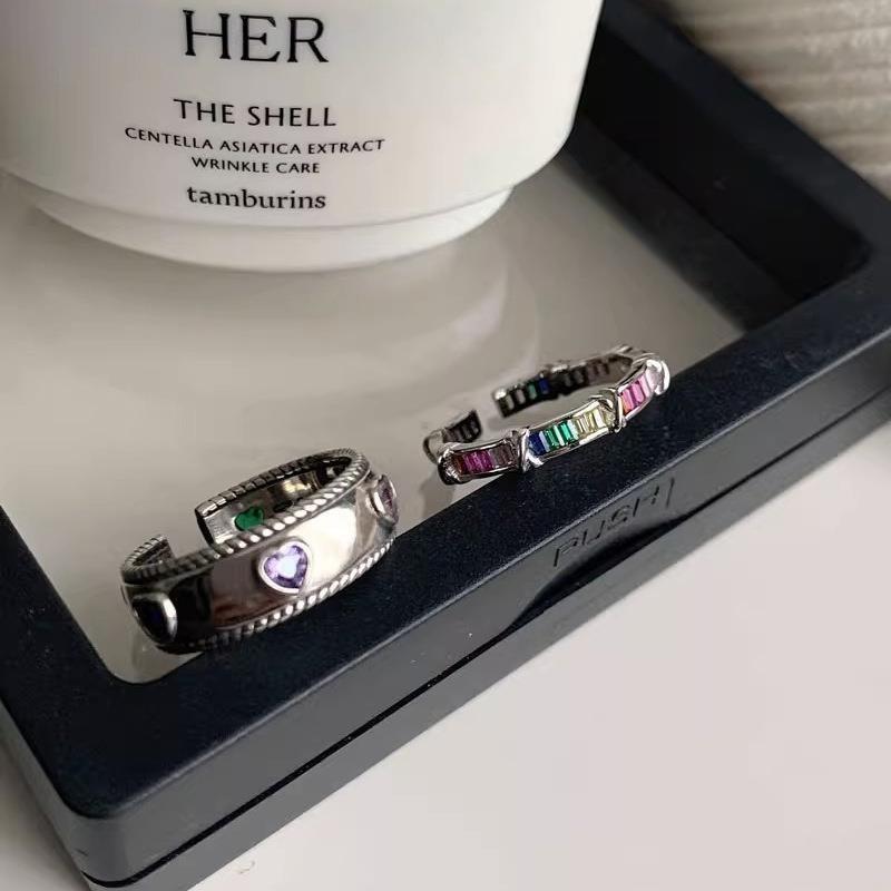 Summer Rainbow Zirconia Heart Shaped Adjustable Ring For Women Stylish Y2k Trend