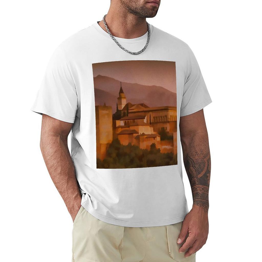 Alhambra Travel Poster Granada Spain TShirt graphics Blouse Clothing men tshirt