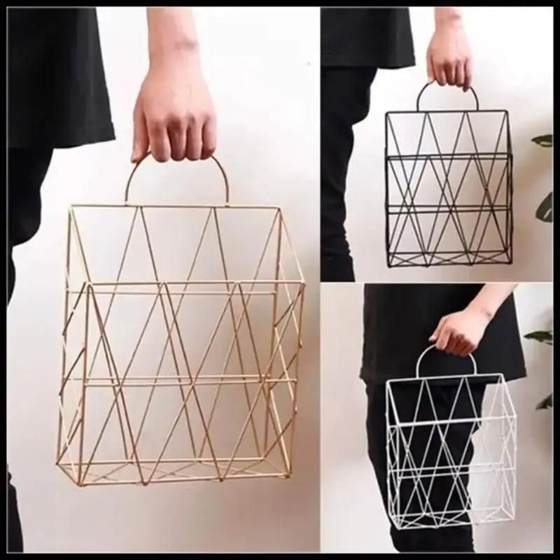 Simple Ironwork Gift Basket Wall Hanging Decoration Rack News Newspaper Sundries Storage Basket Storage Bag