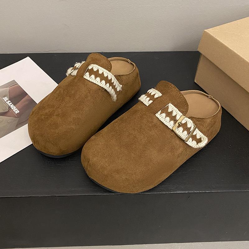 

Повседневные женские тапочки 2025 осень и зима новая мода универсальные удобные ретро с закрытым носком тапочки-полуботинки женские 40 верблюд