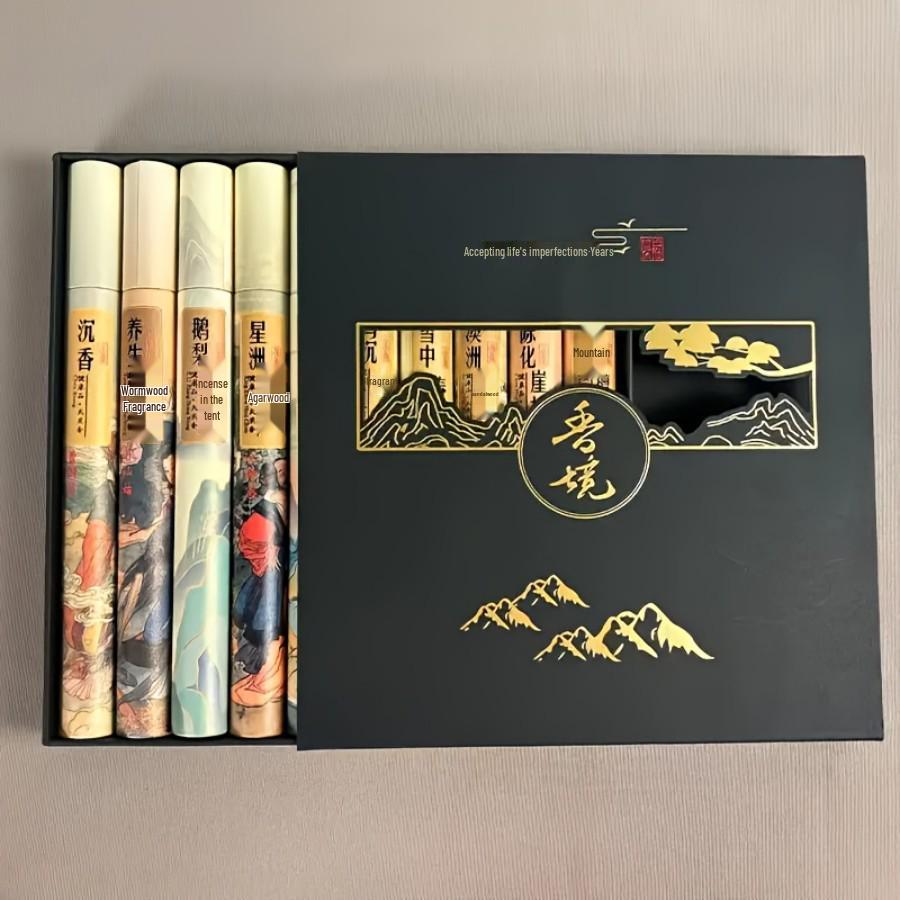 10-Flavor Natural Sandalwood & Goose Pear Incense Gift Set with Taihang Cliff Cypress.