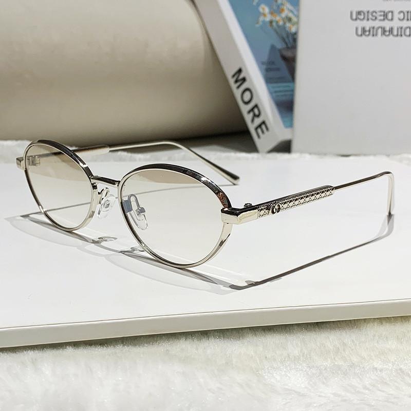 Euro Metal Oval Sunglasses With Uv400 Protection For Fashionable Summer Outings