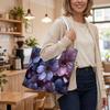 Elegant Purple Floral Printed Tote Bag Fashionable Casual Large Capacity Portable Shoulder Bag for Daily Use