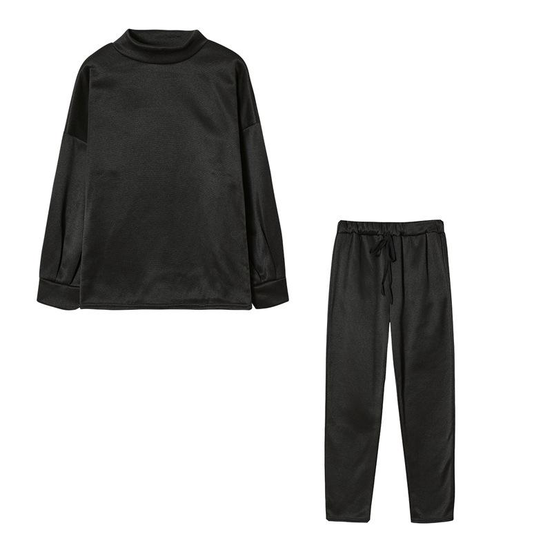 2021 Winter Women's High Neck Casual Loose Solid Hoodie & Trousers Two-Piece Set