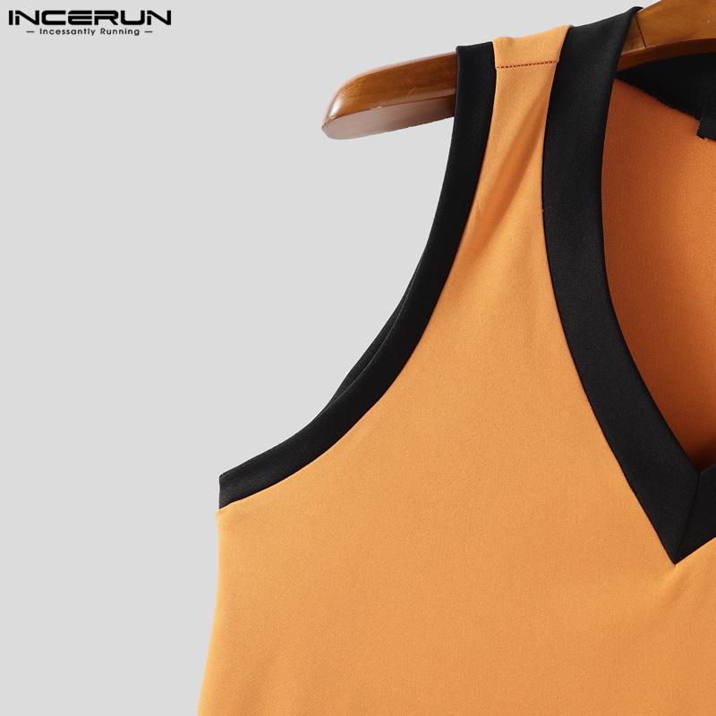 INCERUN Men V Neck Sleeveless Stitching Casual Slim Tank Tops Undershirts