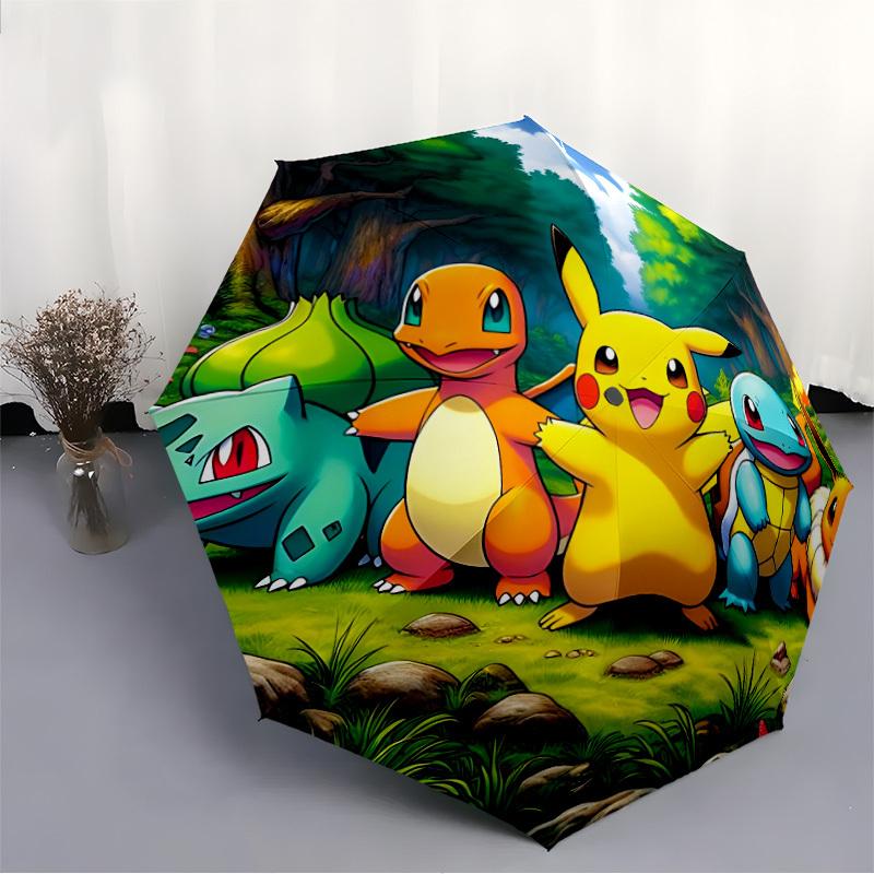 1pc Pokemon, Pikachu Automatic Open/Close Umbrella - Compact Travel Umbrella with 8-Rib Durable Frame, Lightweight & Portable for Commuting, Fashionab
