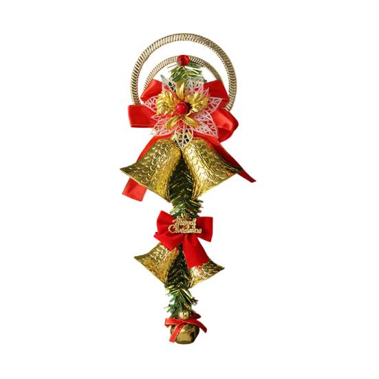 Christmas Bell Plastic Jingle Bells Xmas Tree Hanging Ornament with Bow And Artificial Pine