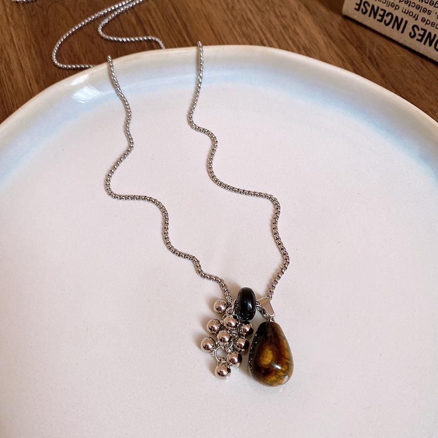 Sun & Stone Pendant Necklace - Titanium & Stainless Steel Clavicle Chain Jewelry