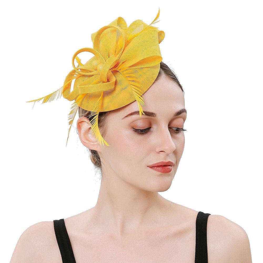 Mesh Hair Clip Feather Hair Accessories Elegant Fascinator Caps  Women