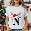 Fashion Christmas Alphabet Santa Reindeer Print T-Shirts Fashion Clothing Short Sleeve T-shirt Christmas Party Trend Women Tops