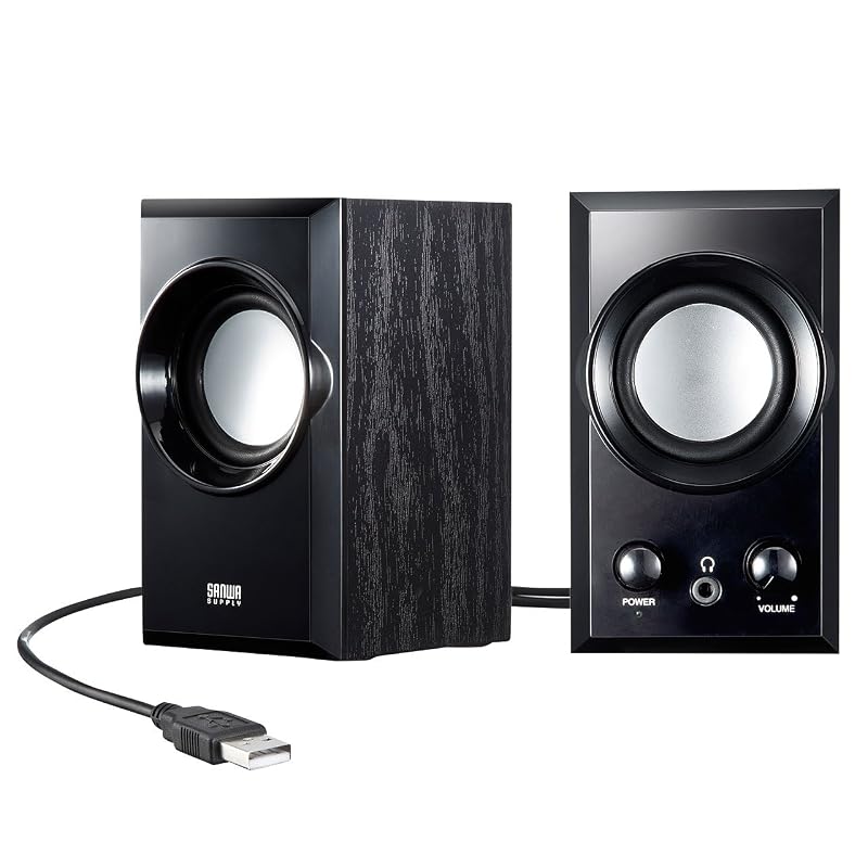 Sanwa Supply USB Speaker with Wooden Cabinet and Passive Radiator, Black MM-SPU7BK